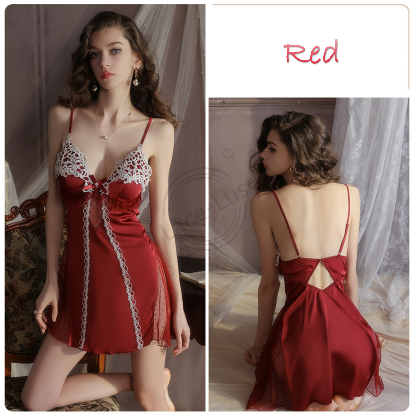 Lace & Lust™ Satin Deep V Lace Nightdress